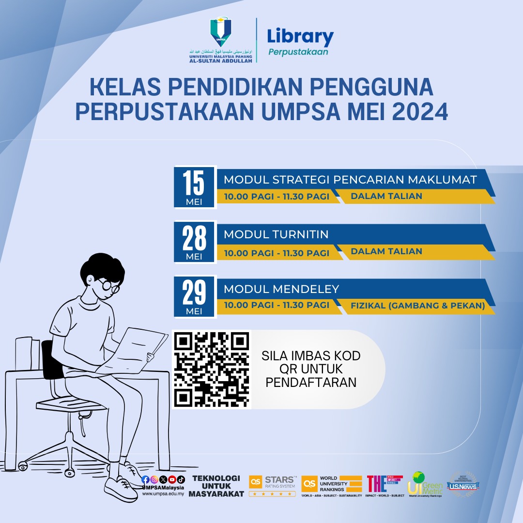 Kelas pendidikan pengguna (Mendeley) di Perpustakaan UMPSA Gambang 29 Mei 2024